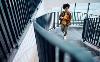 Student on steps.